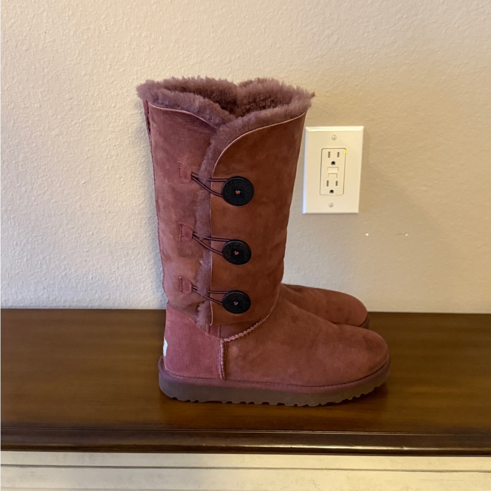 Ugg Pink Shearling Button Boots - Picture 2 of 6